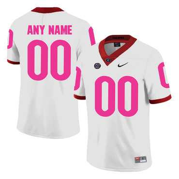 Men%27s Georgia Bulldogs White Customized Breast Cancer Awareness College Football Jersey